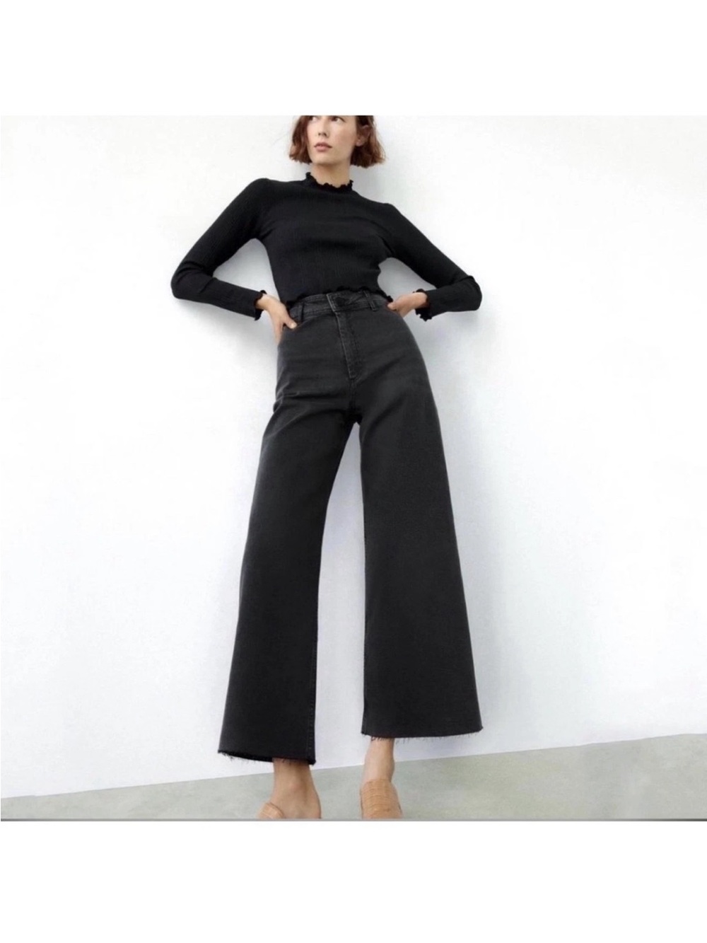 Zara Black Marine Jeans High-Rise Wide Leg Jeans